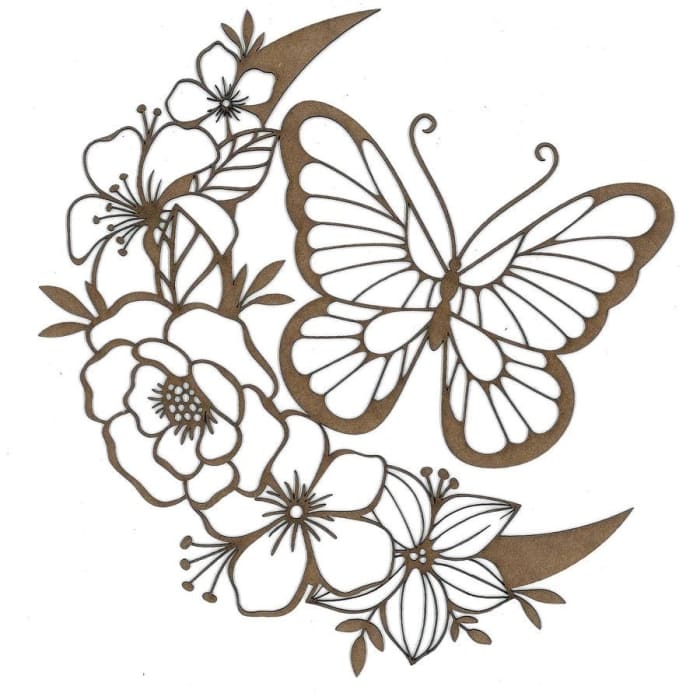 Butterfly, Flowers and Moon Wood Shape S106 by PolyOnlay Precision Art