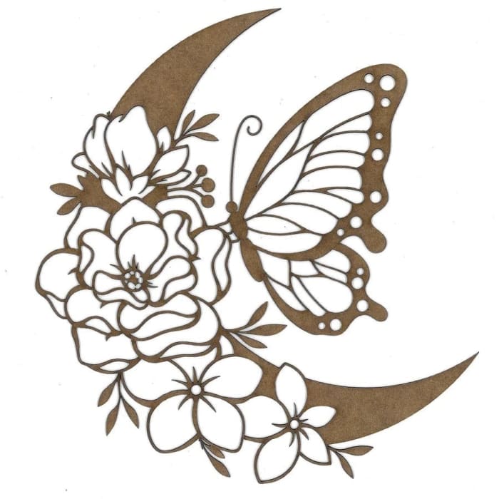 Butterfly, Flowers and Moon Wood Shape S107 by PolyOnlay Precision Art