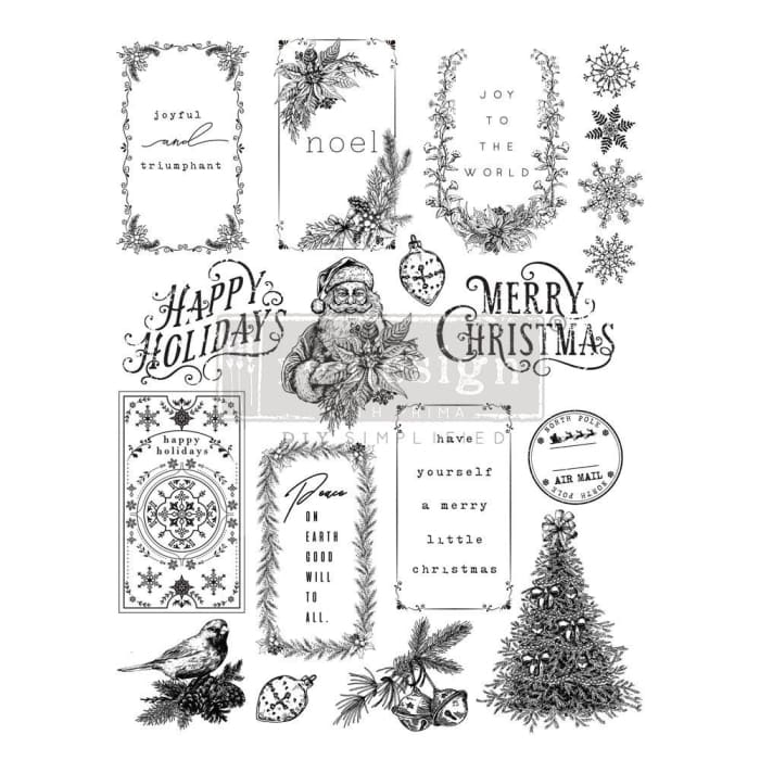 Santa's Helper Tags Clear Stamp by Redesign With Prima | 8.5” x 11” | Christmas Collection