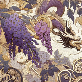 Dragon A1 Decoupage Paper | Oriental Chinese Dragon Design in Creams, Purples for Furniture, Art & Craft Projects | Three Yellow Goats