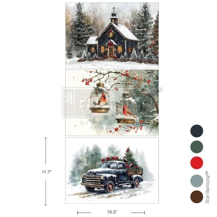 NEW Christmas Blessings A3 Decoupage Paper by Redesign With Prima | 11.7” x 16.5” x 3pk | Whispers of Winter Collection