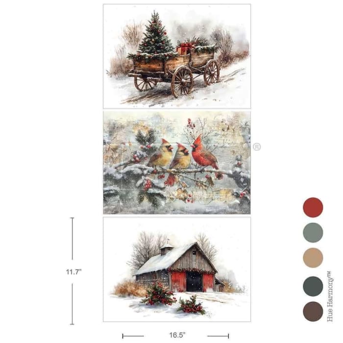 NEW Christmas in the Countryside A3 Decoupage Paper by Redesign With Prima | 11.7” x 16.5” x 3pk | Whispers of Winter Collection