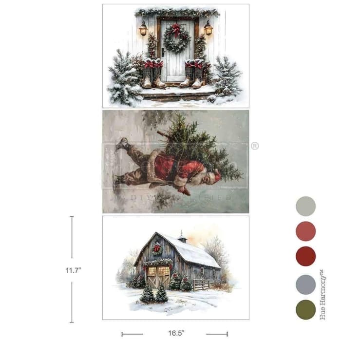 NEW Santa’s Woodland Stroll A3 Decoupage Paper by Redesign With Prima | 11.7” x 16.5” x 3pk | Whispers of Winter Collection