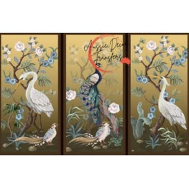 Poster Print | Peacocks, Cranes & Pheasants | Aussie Decor Transfers | MED or LGE | Peacock Poster, Crane Print, Gold Wall Art