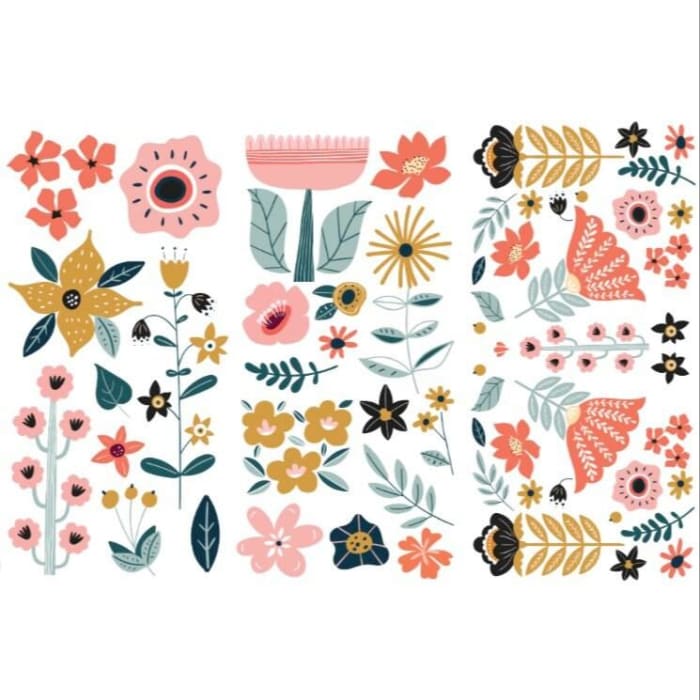NEW | Prima Transfer | Doodle Flowers | Redesign With Prima | 6” x 12” | Pink Flower Transfers, Furniture Transfers, Decals, Stickers