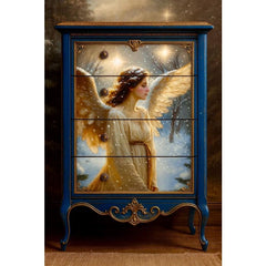 A1 & A3 Christmas Angel Decoupage Paper by Mint by Michelle | Snowy Angel at Twilight | Celestial Design for Furniture, Crafts