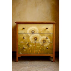 A1 & A3 Dandelion Decoupage Paper by Mint by Michelle | Delicate Dandelions Amid Floating Seeds | Golden Botanical Art for Furniture, Crafts