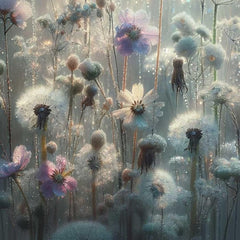 A1 & A3 Dew Decoupage Paper by Mint by Michelle | Glistening Wildflowers in a Grey Dawn | Atmospheric Floral Art for Furniture, Crafts