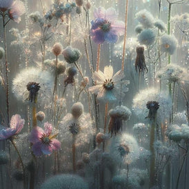 A1 & A3 Dew Decoupage Paper by Mint by Michelle | Glistening Wildflowers in a Grey Dawn | Atmospheric Floral Art for Furniture, Crafts