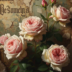 A1 & A3 Gritty Roses Decoupage Paper by Mint by Michelle | Shabby Chic Pink Roses on Distressed Wall | Vintage Floral for Furniture, Crafts