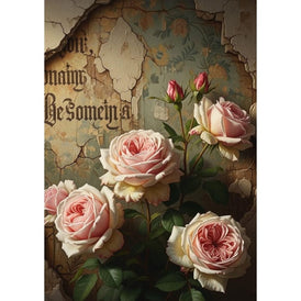 A1 & A3 Gritty Roses Decoupage Paper by Mint by Michelle | Shabby Chic Pink Roses on Distressed Wall | Vintage Floral for Furniture, Crafts