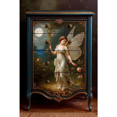 A1 & A3 Moon Goddess Decoupage Paper by Mint by Michelle | Ethereal Fairy with Sparkling Wings in Rose Garden | Magical Night Art Design