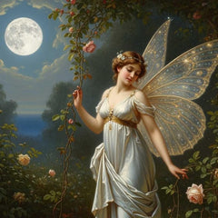A1 & A3 Moon Goddess Decoupage Paper by Mint by Michelle | Ethereal Fairy with Sparkling Wings in Rose Garden | Magical Night Art Design