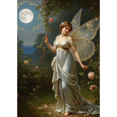 A1 & A3 Moon Goddess Decoupage Paper by Mint by Michelle | Ethereal Fairy with Sparkling Wings in Rose Garden | Magical Night Art Design