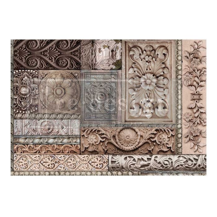 A1 Decoupage Paper | Carved Stonework | Redesign With Prima | 23.4” x 33.1” | A1 Decoupage Fiber, Furniture Paper, Large Decoupage Paper