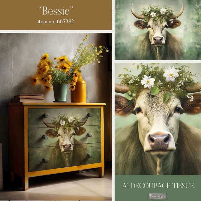 Bessie A1 Decoupage Paper by Redesign With Prima | 23.4” x 33.1” | Farm House Collection