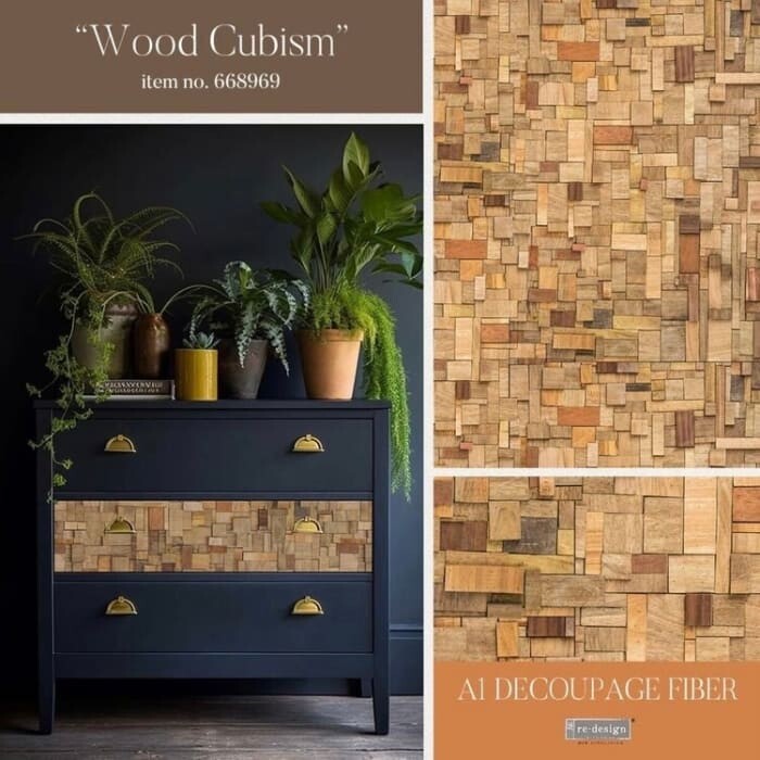 Wood Cubism A1 Decoupage Paper by Redesign With Prima | 23.4” x 33.1”