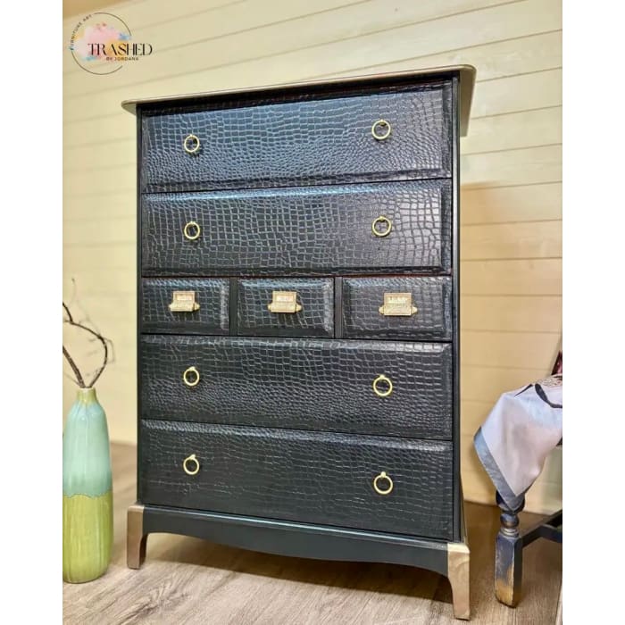 Black Crocodile Print Chest of Drawers | Upcycled Stag Tall