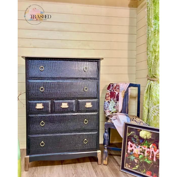 Black Crocodile Print Chest of Drawers | Upcycled Stag Tall