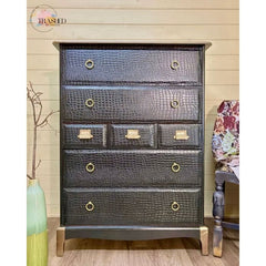 Black Crocodile Print Chest of Drawers | Upcycled Stag Tall
