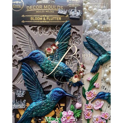 Bloom & Flutter floral and hummingbird appliqué pieces cast from Redesign with Prima silicone mould, painted for furniture décor