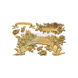 Unpainted floral and ribbon cast pieces made using Bloom Of Eternity silicone mould by Redesign with Prima for furniture upcycling and DIY crafts