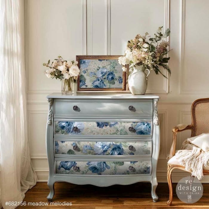 Blue Floral Decoupage Paper for Furniture | Meadow Melodies | Redesign with Prima Two-Pack