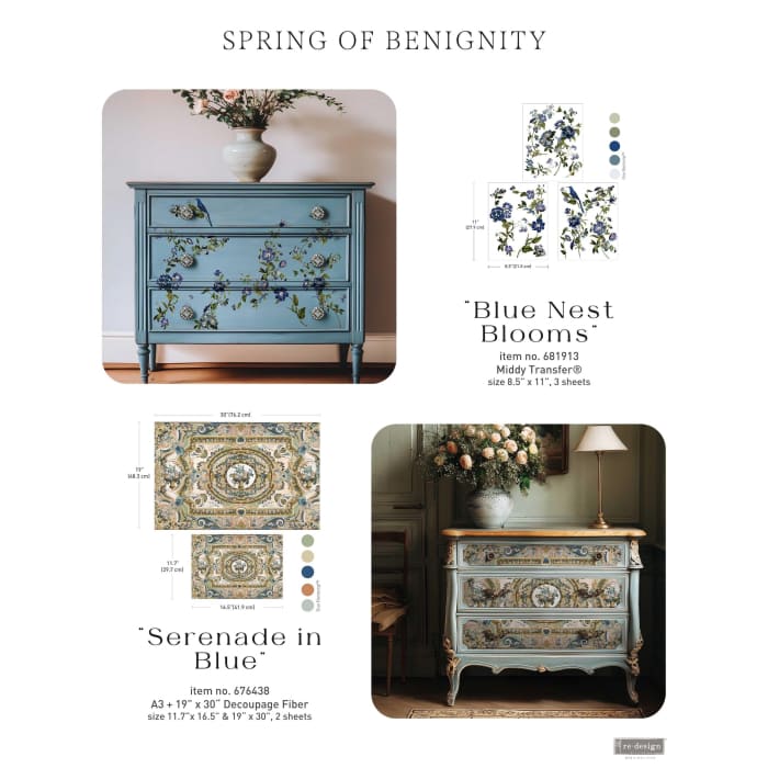 Blue Floral Decoupage Paper for Furniture | Serenade in Blue | Redesign with Prima Two-Pack