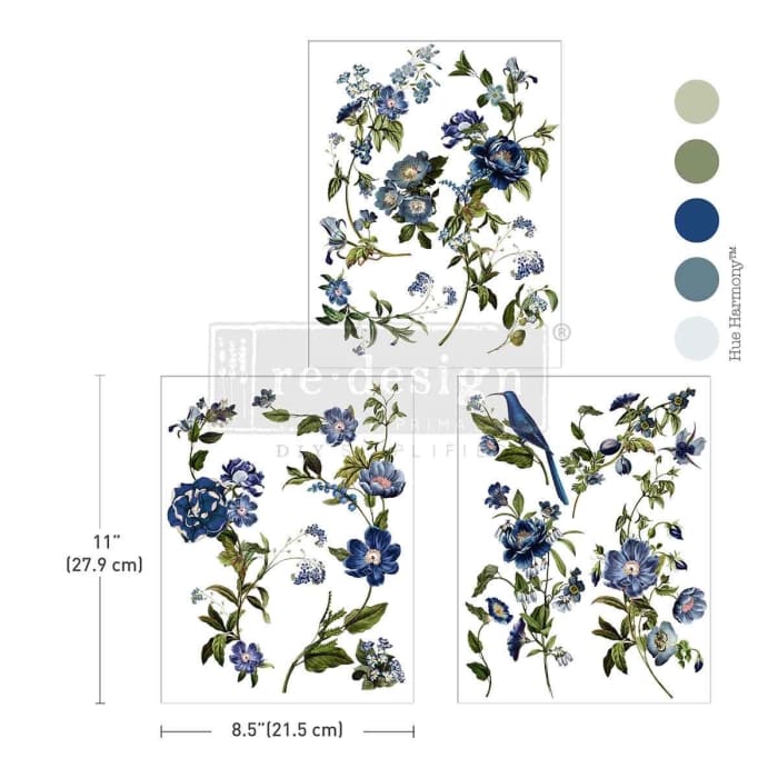 Blue Floral Middy Transfer | Blue Nest Blooms | Redesign with Prima Rub On
