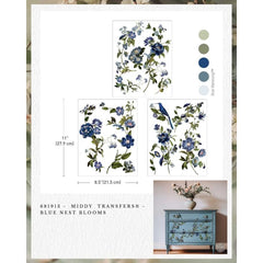 Blue Floral Middy Transfer | Blue Nest Blooms | Redesign with Prima Rub On