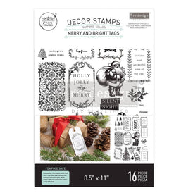 Merry and Bright Tags Clear Stamp by Redesign With Prima | 8.5” x 11” | Christmas Collection