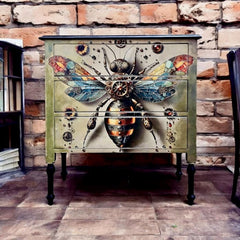 Clockwork Crawler A1 Decoupage Paper | Steampunk Wasp with Mechanical Wings for Fantasy Furniture Upcycling | Three Yellow Goats