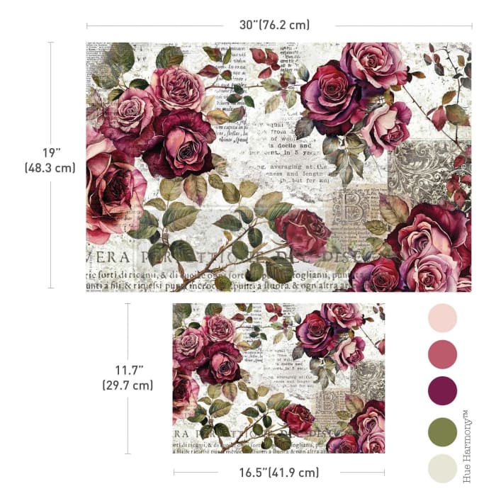CRIMSON ELEGANCE Decoupage Tissue Paper Set by Redesign With Prima 19x30” & A3 (11.7x16.5”) | Red Rose Floral Craft Paper UK