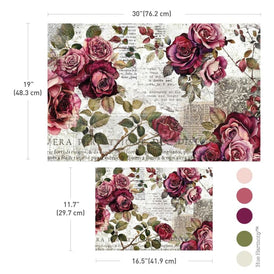 CRIMSON ELEGANCE Decoupage Tissue Paper Set by Redesign With Prima 19x30” & A3 (11.7x16.5”) | Red Rose Floral Craft Paper UK