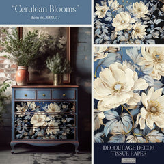 Cerulean Blooms 1 Decoupage Tissue Paper by Redesign With Prima | 19.5” x 30”