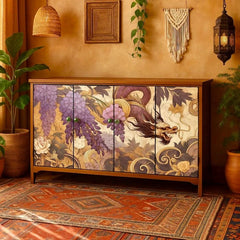 Dragon A1 Decoupage Paper | Oriental Chinese Dragon Design in Creams, Purples for Furniture, Art & Craft Projects | Three Yellow Goats