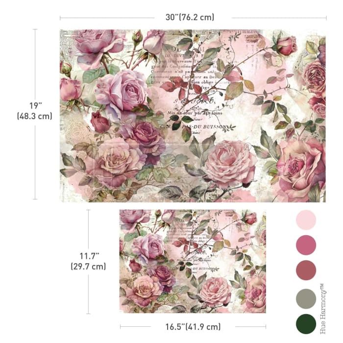 DUSTY VELVET MAUVE Decoupage Tissue Paper Set by Redesign With Prima 19x30” & A3 (11.7x16.5”) | Dusky Pink Floral Craft Paper
