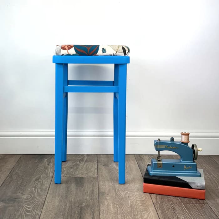 Electric Blue Retro Stool | Bold 50s-Inspired Upcycled Seat
