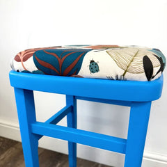 Electric Blue Retro Stool | Bold 50s-Inspired Upcycled Seat