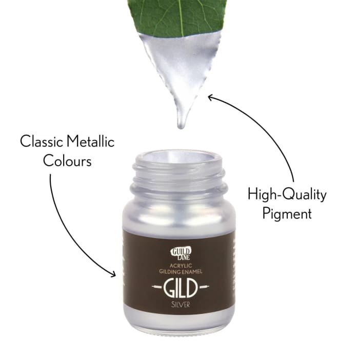 GILD Silver Paint | Metallic Gilding Enamel 30ml | Guild Lane | True Silver Metal Finish, High Pigment, Fast Drying, Fade-Resistant