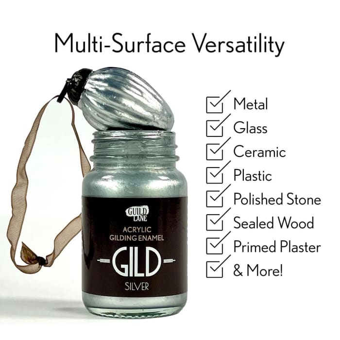 GILD Silver Paint | Metallic Gilding Enamel 30ml | Guild Lane | True Silver Metal Finish, High Pigment, Fast Drying, Fade-Resistant