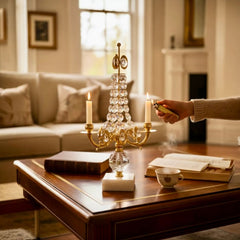 Gold-plated Double Candlestick Crystal Candelabra