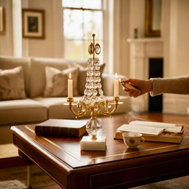 Gold-plated Double Candlestick Crystal Candelabra