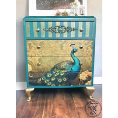 Golden Peacock A1 Decoupage Paper | Three Yellow Goats | Regal Bird on Golden Background Design