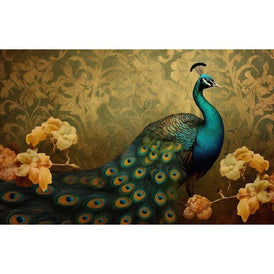 Golden Peacock A1 Decoupage Paper | Three Yellow Goats | Regal Bird on Golden Background Design