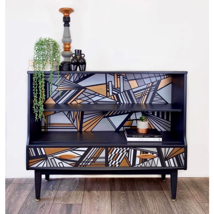 Hand-Painted Mid-Century Sideboard – Shades of White Black