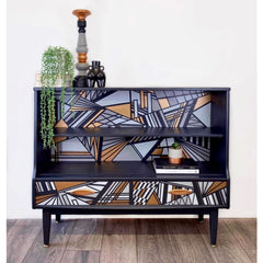 Hand-Painted Mid-Century Sideboard – Shades of White Black