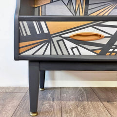 Hand-Painted Mid-Century Sideboard – Shades of White Black