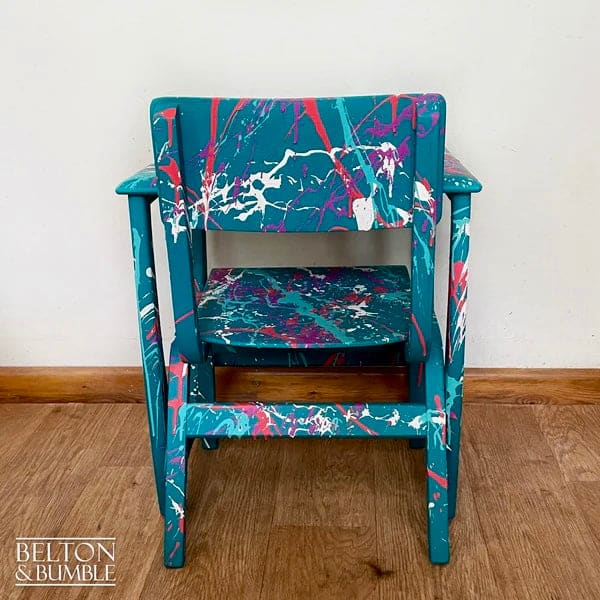 Rear view of kids teal table & chair set with Paintsplat design by Belton & Bumble