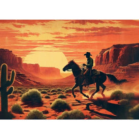 Lone Rider A1 Decoupage Paper | Three Yellow Goats | Silhouetted Cowboy Red Sunset Desert Design